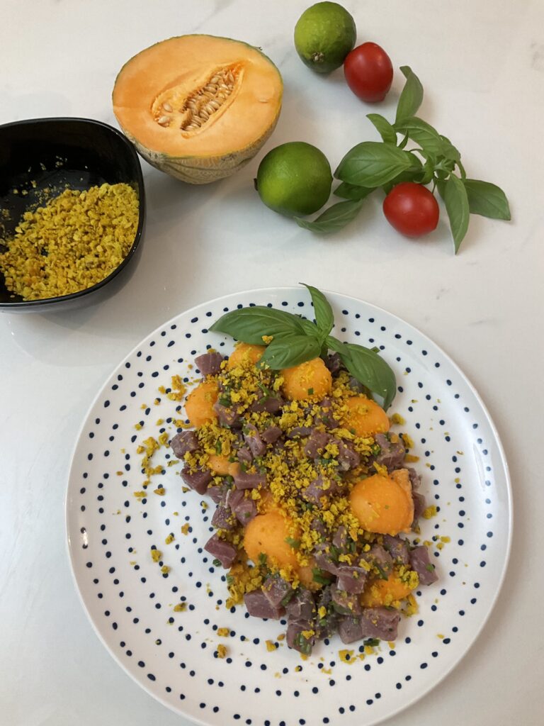 Insalata di Tonno marinato e melone.